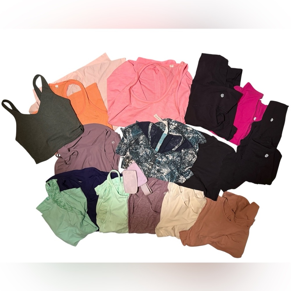 Lululemon Lot shirts,tanks,pants 18 total variety sizes includes bonus wristlet!